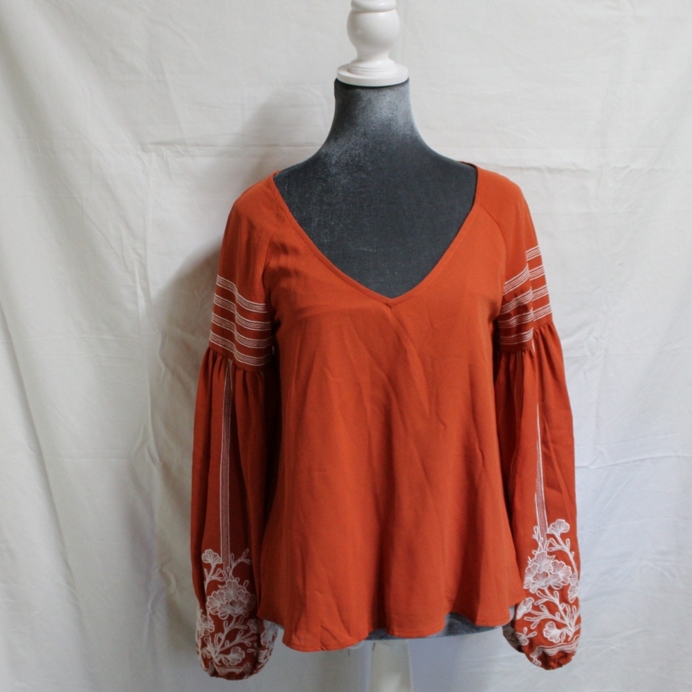 Orange Long Sleeve Embellished Blouse Size Small